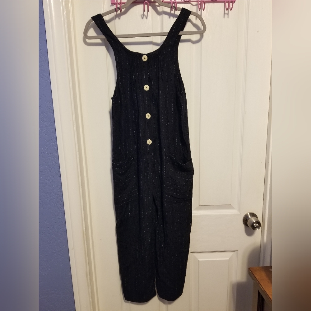 NWT Zara Girl Striped Jumpsuits With Buttoms Size 11-12 Color Black